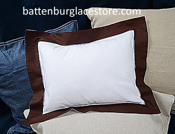 Baby Pillow Sham. White with French Roast border.12"x16"pillow